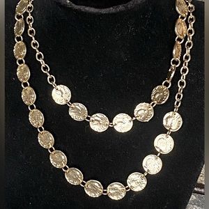 Gold tone Disk Coin Necklace